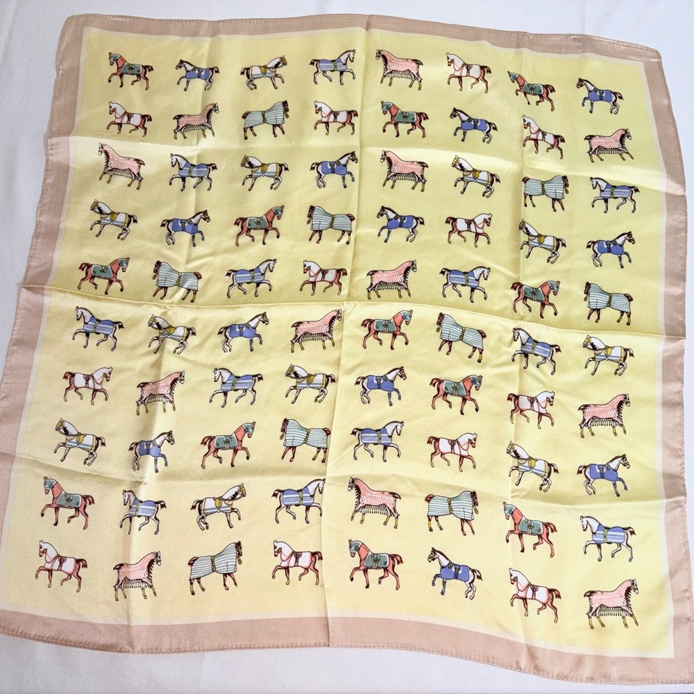 Horse print Scarf 25 x 25" Yellow New Equestrian Satin Square Neckerchief